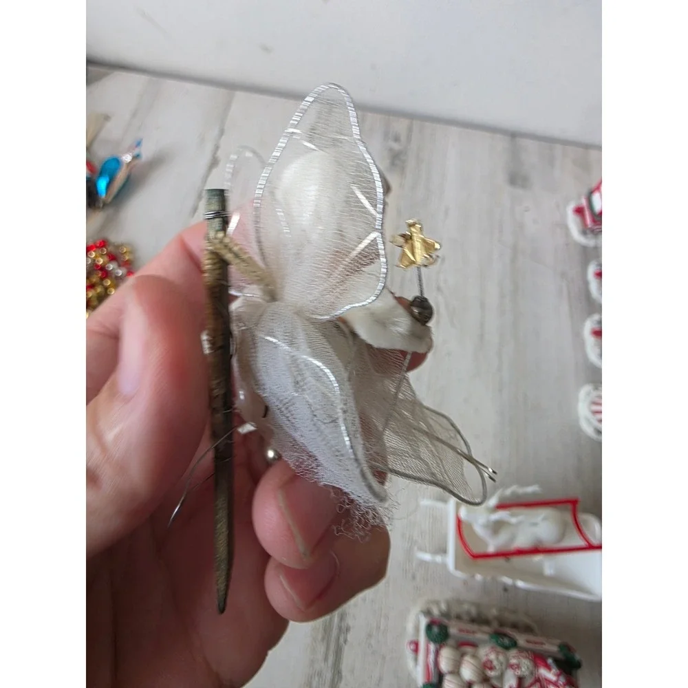 Vintage Holt Howard angel chenille cherub pick ornament Xmas tree